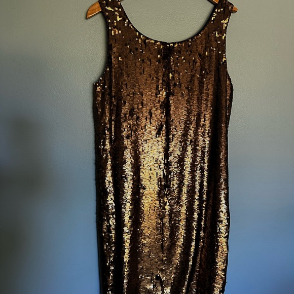 Ralph Lauren Gold Sequin shift dress lined copper party cocktail shimmer new - Picture 6 of 6